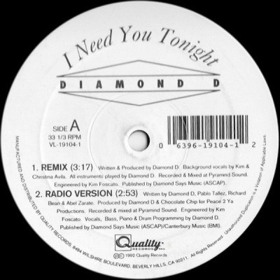 Diamond D 1992 I Need You Tonight Vinyl FLAC 24 96